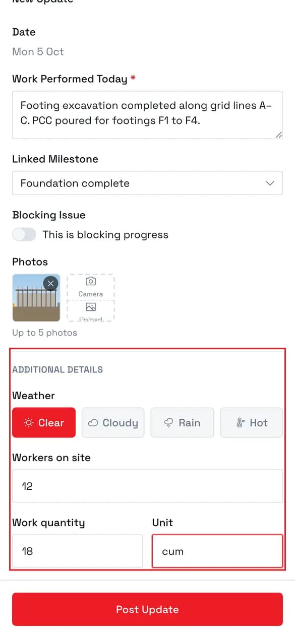 Fill in the additional details