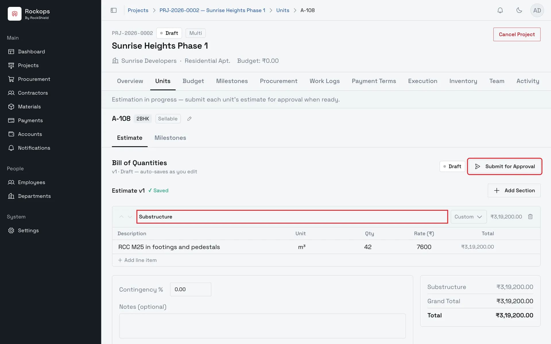 Check the estimate before submitting