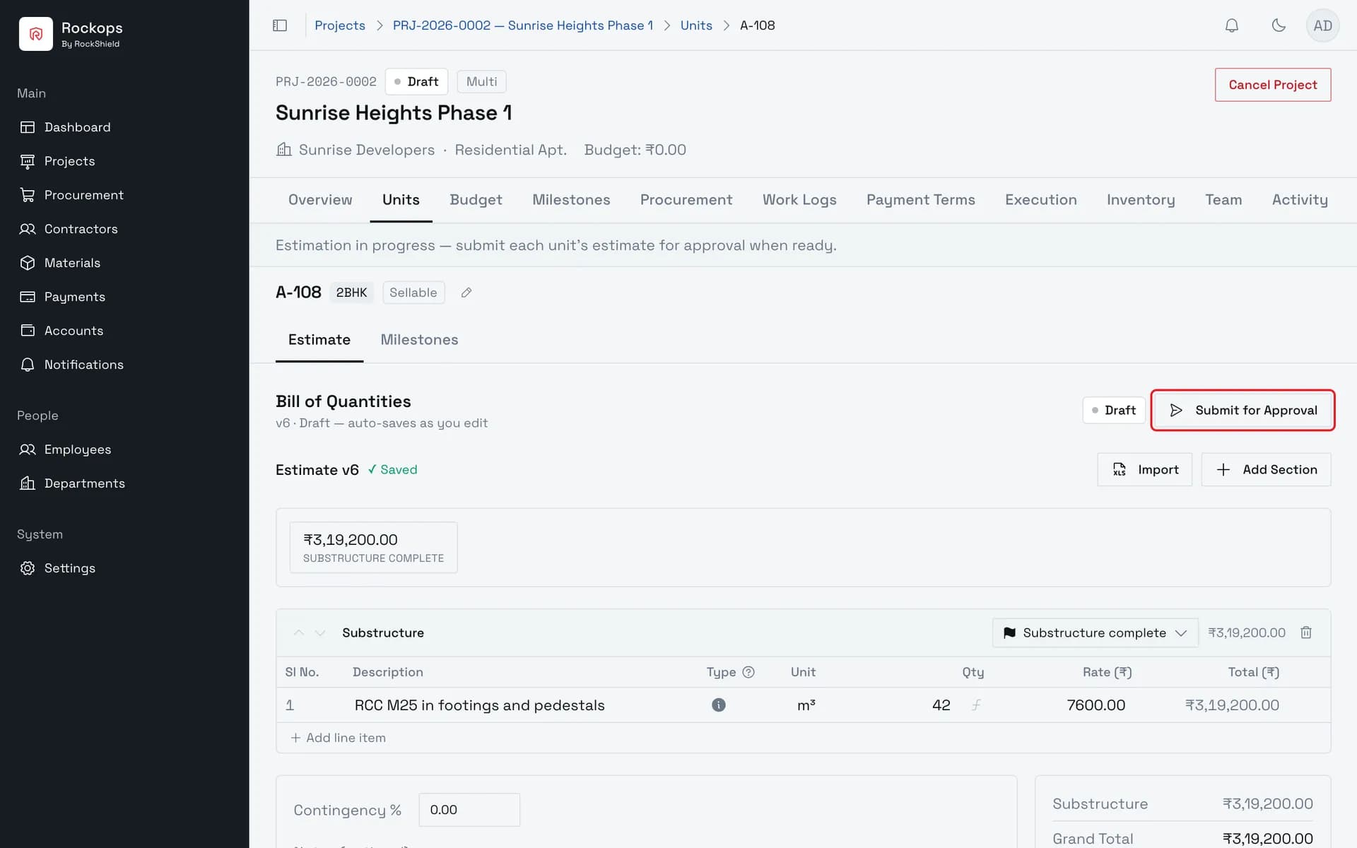 Check the estimate before submitting