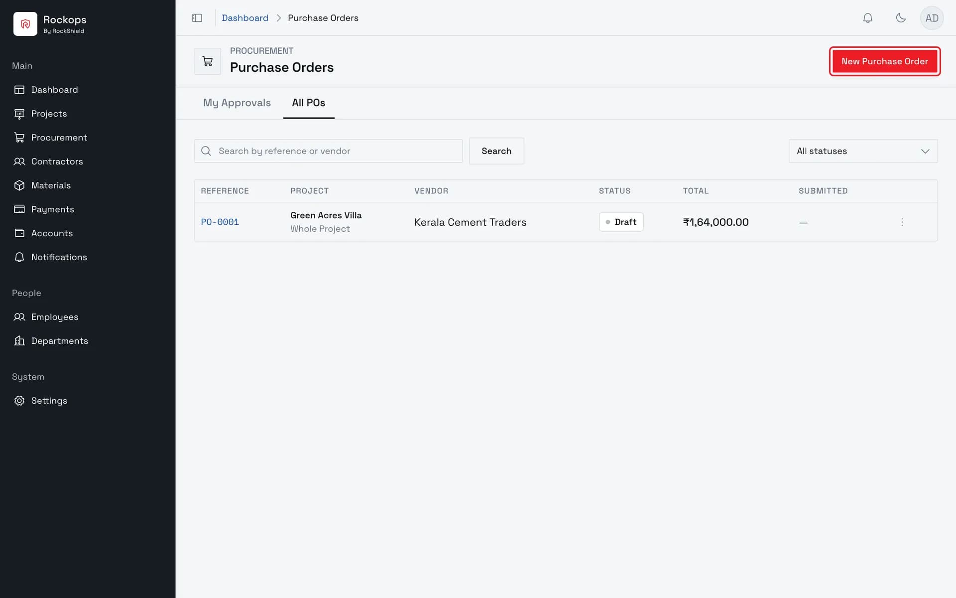 The purchase-order list