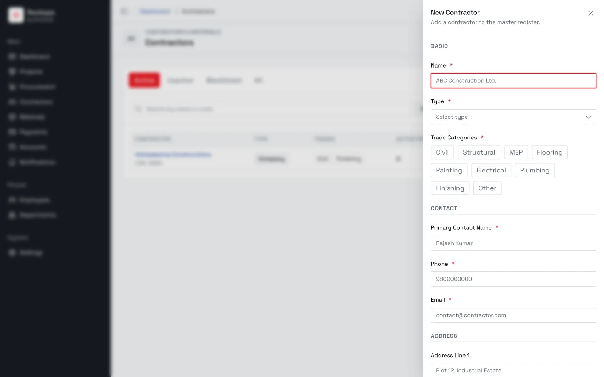 Open the New Contractor form