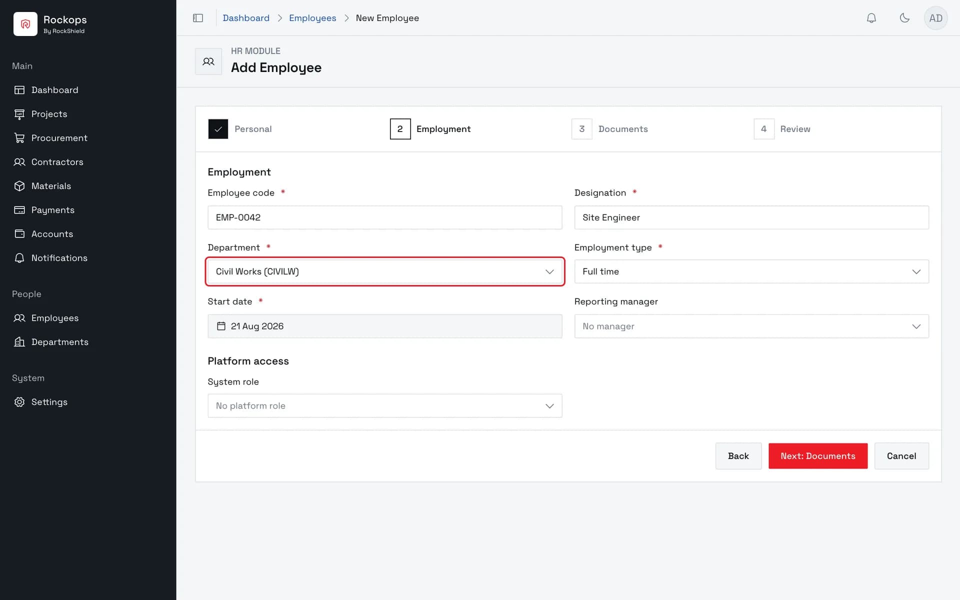 Step 2 — Employment