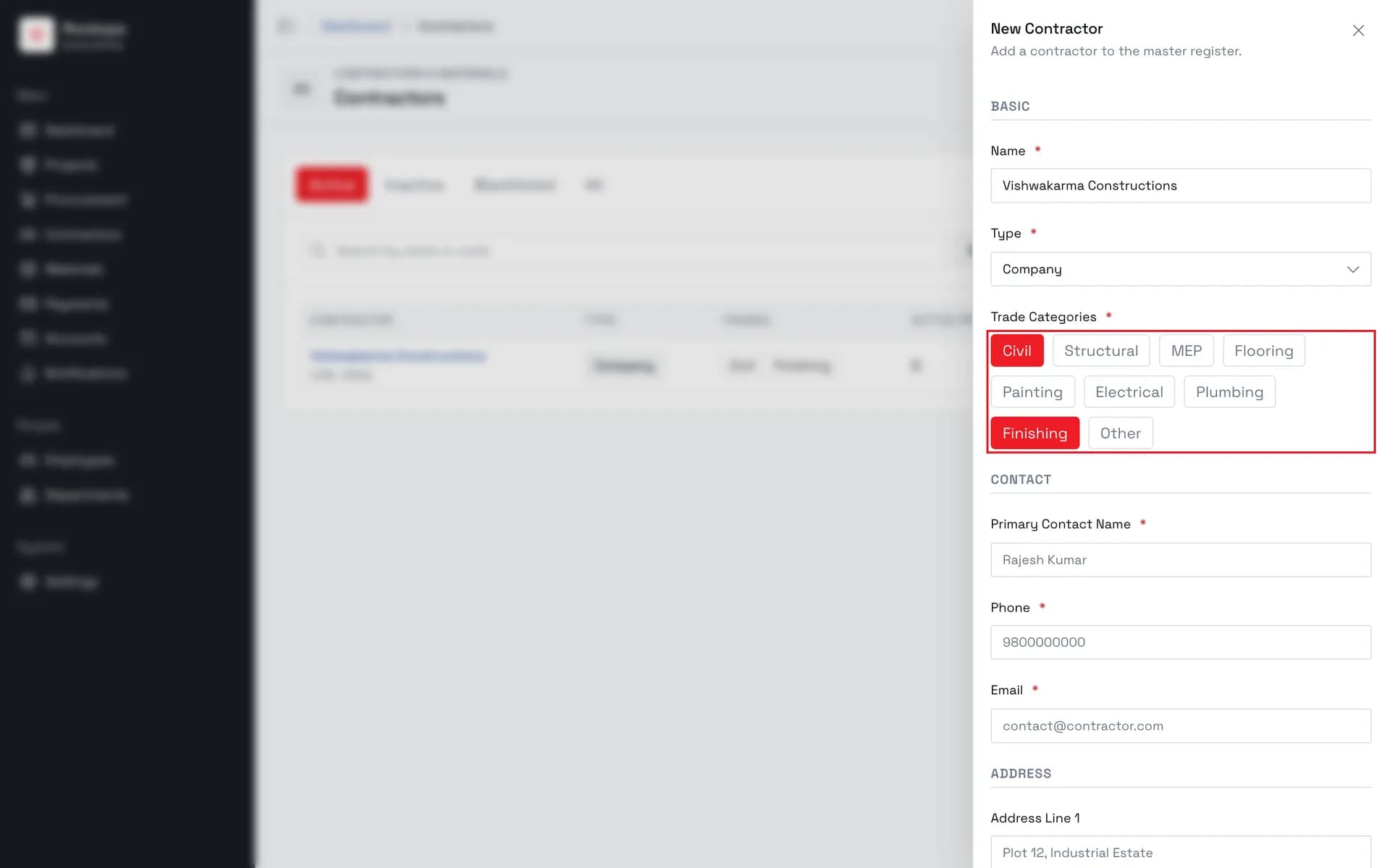 Select the trade categories