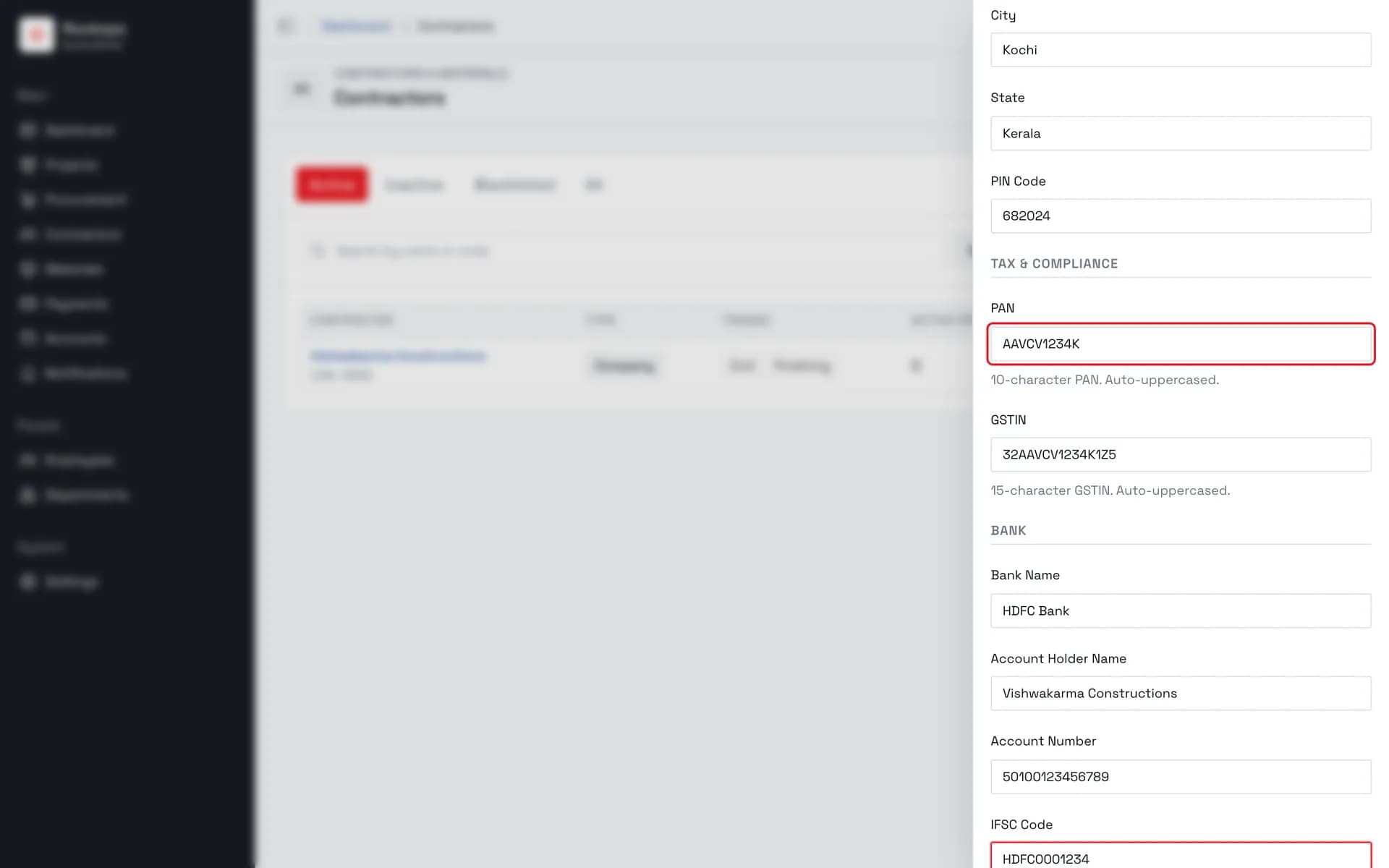Add tax and bank details